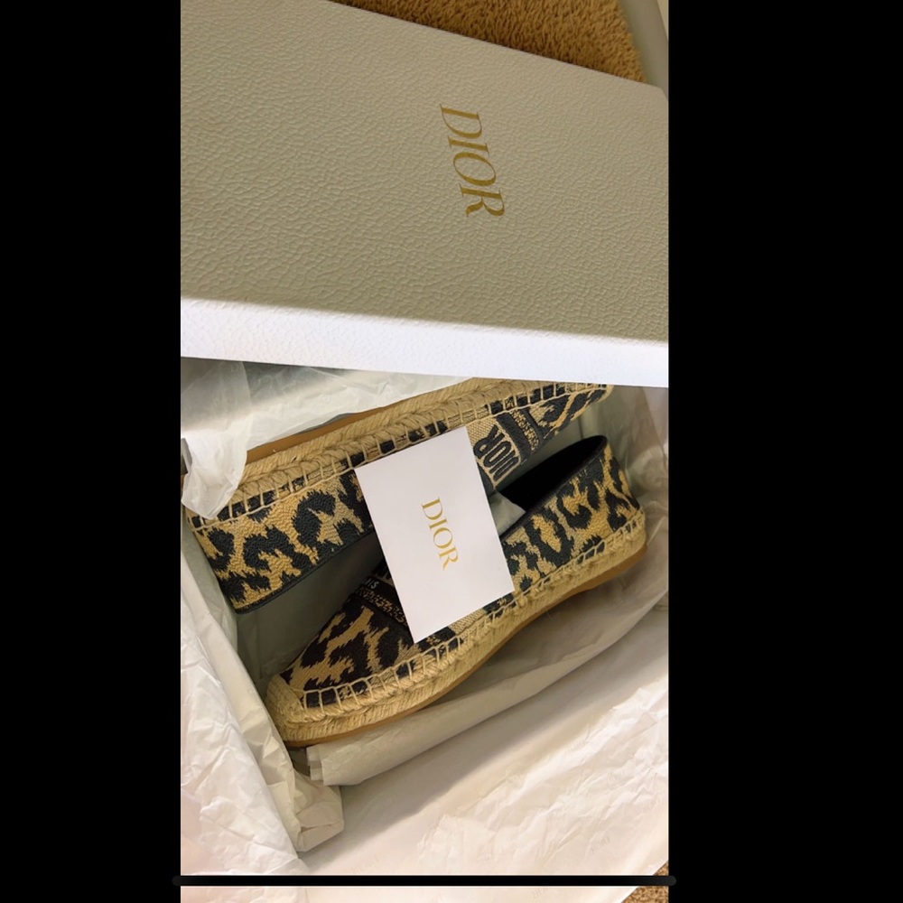 CHRISTIAN DIOR Cotton Embroidered Leopard Print Granville Espadrille